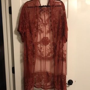 Rust colored lace kimono, Plus size